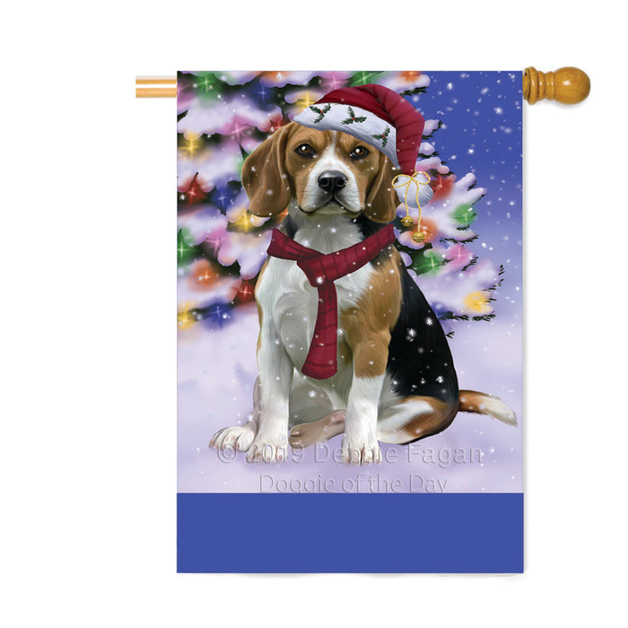 Personalized Winterland Wonderland Beagle Dog In Christmas Holiday Scenic Background Custom House Flag FLG-DOTD-A61280