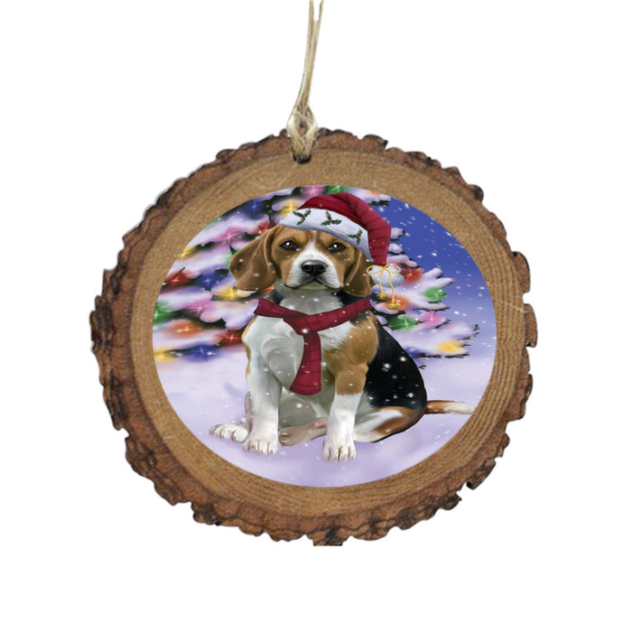 Winterland Wonderland Beagle Dog In Christmas Holiday Scenic Background Wooden Christmas Ornament WOR49508