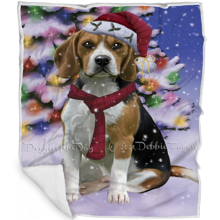 Winterland Wonderland Beagles Adult Dog In Christmas Holiday Scenic Background Blanket