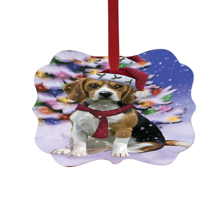 Winterland Wonderland Beagle Dog In Christmas Holiday Scenic Background Double-Sided Photo Benelux Christmas Ornament LOR49508