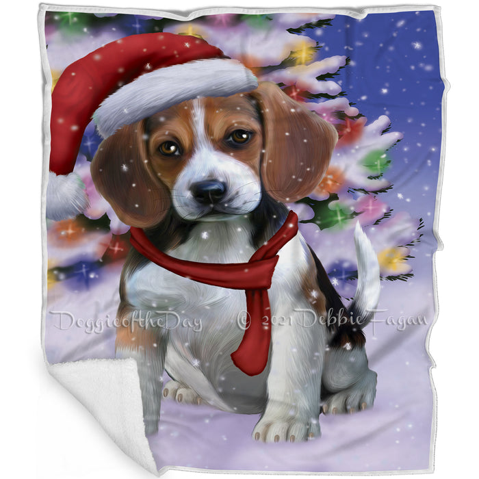 Winterland Wonderland Beagles Puppy Dog In Christmas Holiday Scenic Background Blanket
