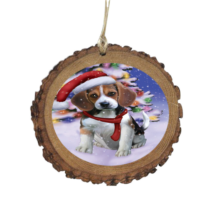 Winterland Wonderland Beagle Dog In Christmas Holiday Scenic Background Wooden Christmas Ornament WOR49509