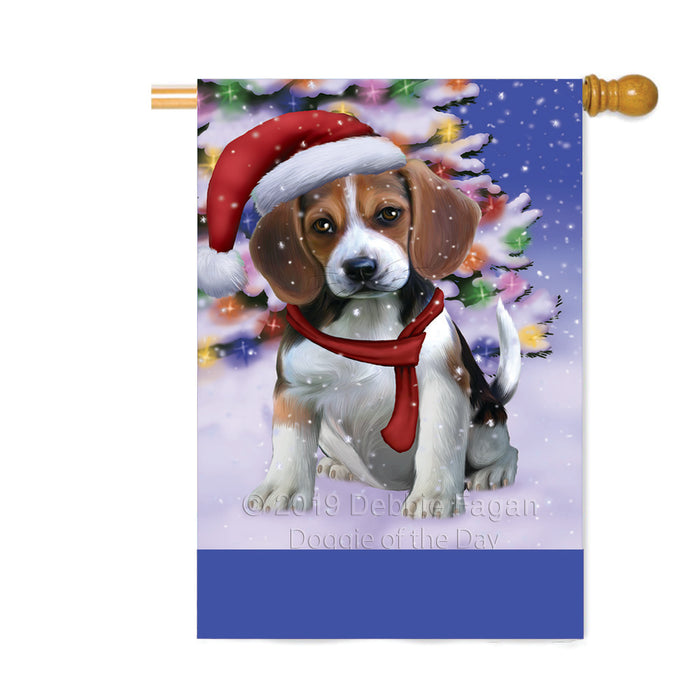 Personalized Winterland Wonderland Beagle Dog In Christmas Holiday Scenic Background Custom House Flag FLG-DOTD-A61281