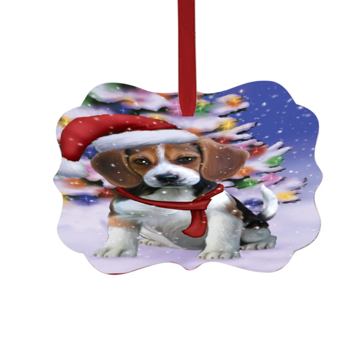 Winterland Wonderland Beagle Dog In Christmas Holiday Scenic Background Double-Sided Photo Benelux Christmas Ornament LOR49509
