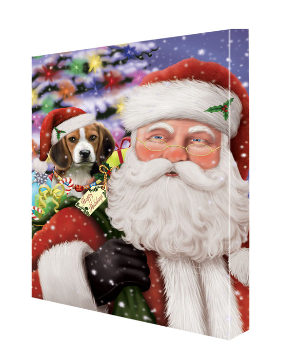 Christmas Santa with Presents and Beagle Dog Canvas Wall Art - Premium Quality Ready to Hang Room Decor Wall Art Canvas - Unique Animal Printed Digital Painting for Decoration