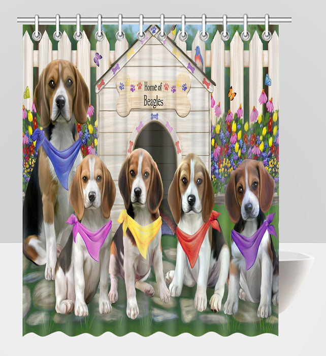 Spring Dog House Beagle Dogs Shower Curtain