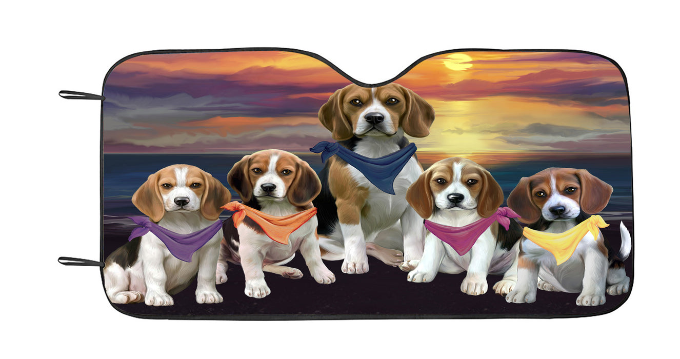 Family Sunset Portrait Beagle Dogs Car Sun Shade