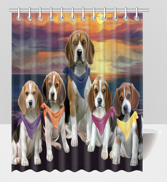 Family Sunset Portrait Beagle Dogs Shower Curtain