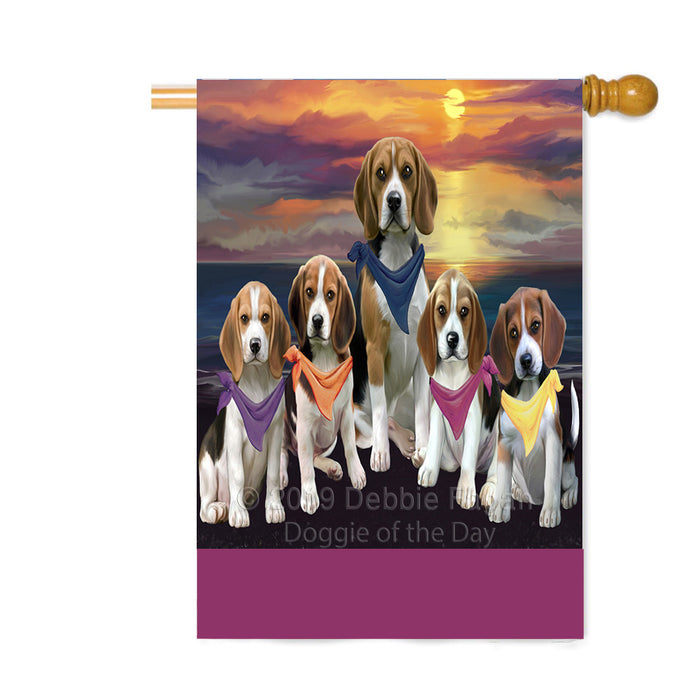 Personalized Family Sunset Portrait Beagle Dogs Custom House Flag FLG-DOTD-A60628