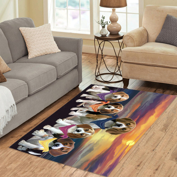Family Sunset Portrait Beagle Dogs Area Rug