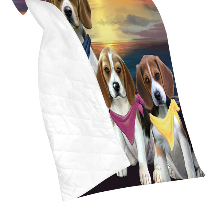 Family Sunset Portrait Beagle Dogs Quilt