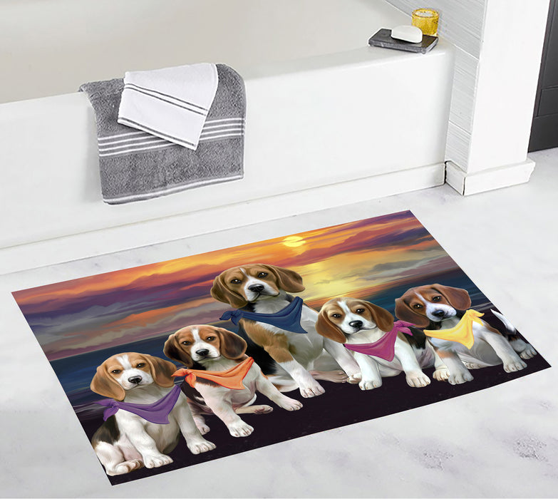 Family Sunset Portrait Beagle Dogs Bath Mat