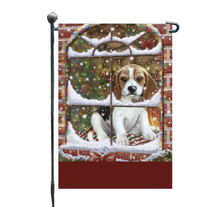 Personalized Please Come Home For Christmas Beagle Dog Sitting In Window Custom Garden Flags GFLG-DOTD-A60122