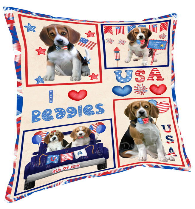 4th of July Independence Day I Love USA Beagle Dogs Pillow with Top Quality High-Resolution Images - Ultra Soft Pet Pillows for Sleeping - Reversible & Comfort - Ideal Gift for Dog Lover - Cushion for Sofa Couch Bed - 100% Polyester