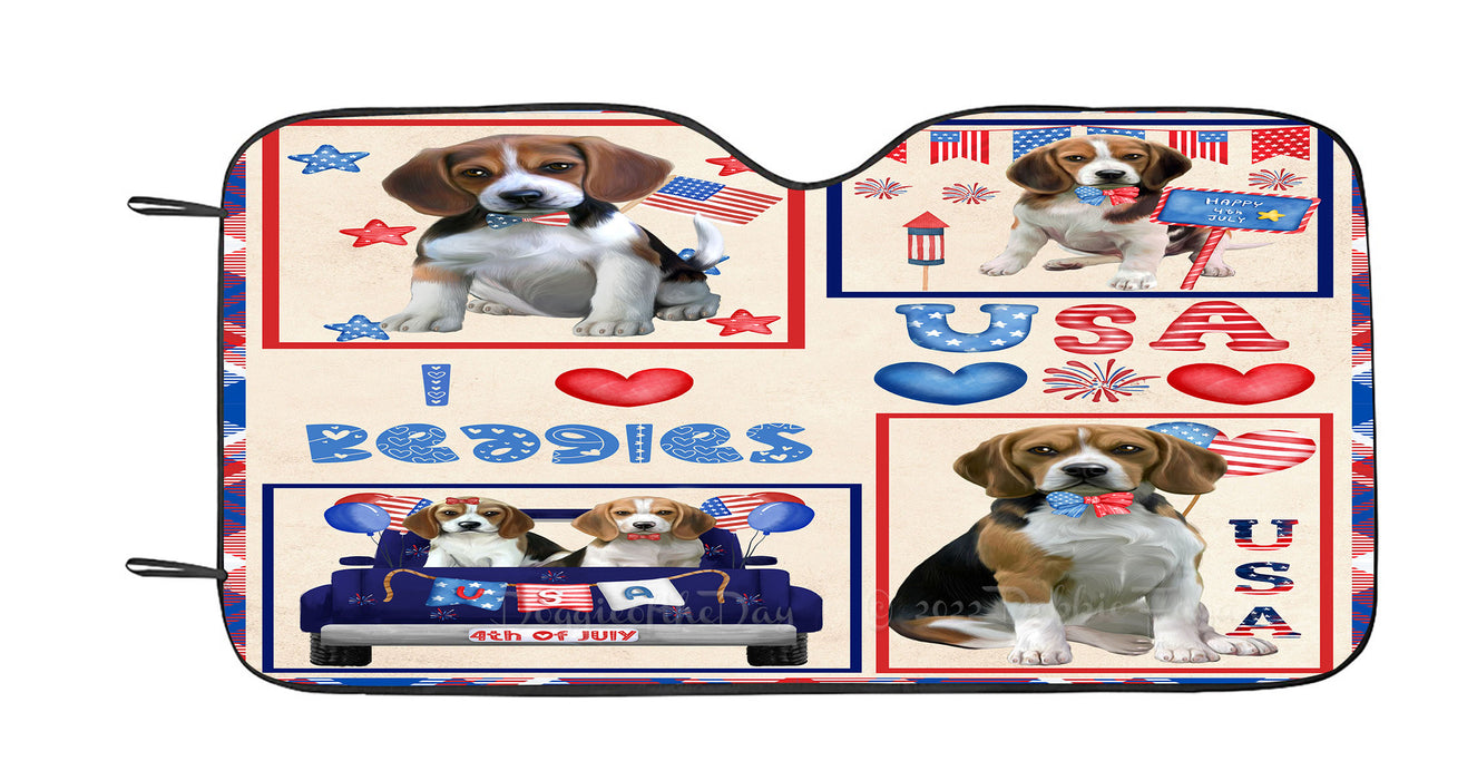 4th of July Independence Day I Love USA Beagle Dogs Car Sun Shade Cover Curtain