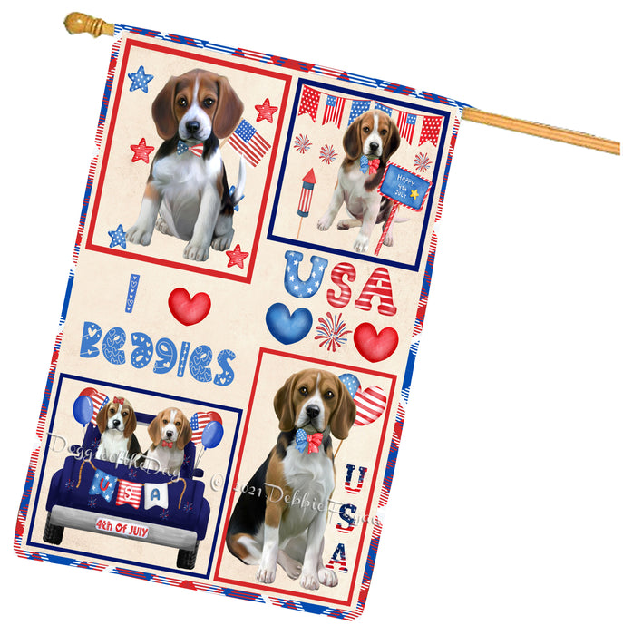 4th of July Independence Day I Love USA Beagle Dogs House flag FLG66924