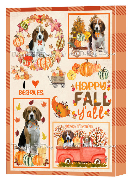 Happy Fall Y'all Pumpkin Beagle Dogs Canvas Wall Art - Premium Quality Ready to Hang Room Decor Wall Art Canvas - Unique Animal Printed Digital Painting for Decoration