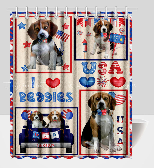 4th of July Independence Day I Love USA Beagle Dogs Shower Curtain Pet Painting Bathtub Curtain Waterproof Polyester One-Side Printing Decor Bath Tub Curtain for Bathroom with Hooks