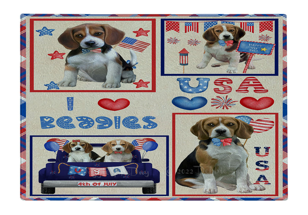 4th of July Independence Day I Love USA Beagle Dogs Cutting Board - For Kitchen - Scratch & Stain Resistant - Designed To Stay In Place - Easy To Clean By Hand - Perfect for Chopping Meats, Vegetables