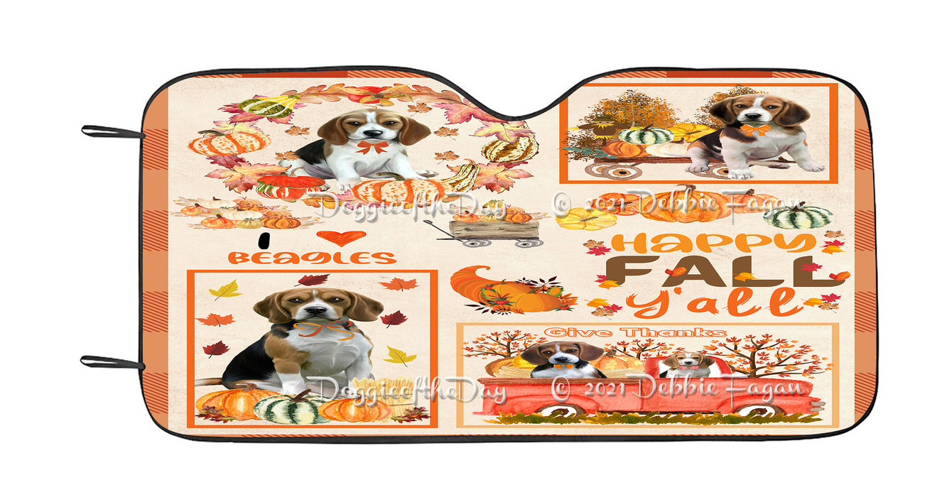 Happy Fall Y'all Pumpkin Beagle Dogs Car Sun Shade Cover Curtain