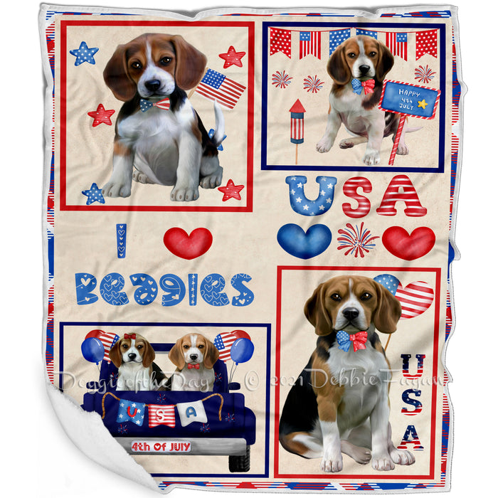 4th of July Independence Day I Love USA Beagle Dogs Blanket BLNKT143471