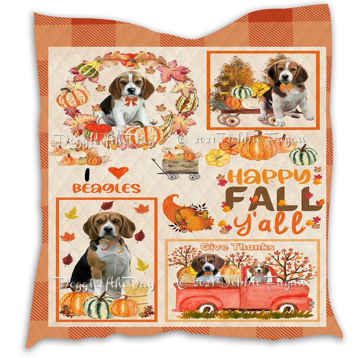Happy Fall Y'all Pumpkin Beagle Dogs Quilt Bed Coverlet Bedspread - Pets Comforter Unique One-side Animal Printing - Soft Lightweight Durable Washable Polyester Quilt