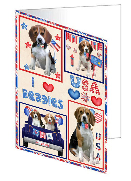 4th of July Independence Day I Love USA Beagle Dogs Handmade Artwork Assorted Pets Greeting Cards and Note Cards with Envelopes for All Occasions and Holiday Seasons