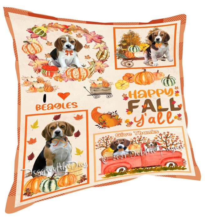 Happy Fall Y'all Pumpkin Beagle Dogs Pillow with Top Quality High-Resolution Images - Ultra Soft Pet Pillows for Sleeping - Reversible & Comfort - Ideal Gift for Dog Lover - Cushion for Sofa Couch Bed - 100% Polyester