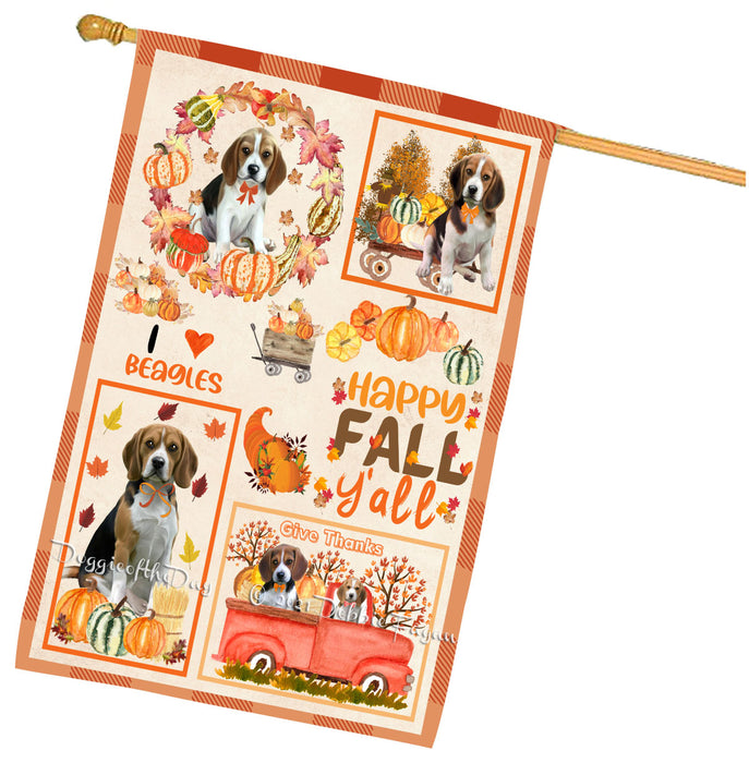 Happy Fall Y'all Pumpkin Beagle Dogs House Flag Outdoor Decorative Double Sided Pet Portrait Weather Resistant Premium Quality Animal Printed Home Decorative Flags 100% Polyester