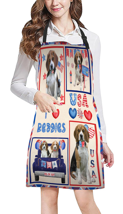 4th of July Independence Day I Love USA Beagle Dogs Apron - Adjustable Long Neck Bib for Adults - Waterproof Polyester Fabric With 2 Pockets - Chef Apron for Cooking, Dish Washing, Gardening, and Pet Grooming