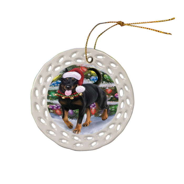 Trotting in the Snow Beauceron Dog Doily Ornament DPOR58096
