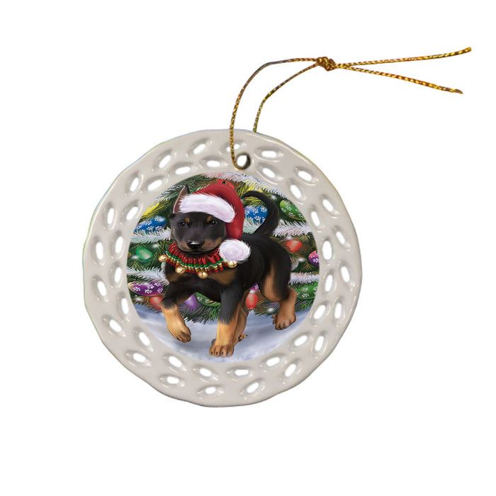 Trotting in the Snow Beauceron Dog Doily Ornament DPOR58098
