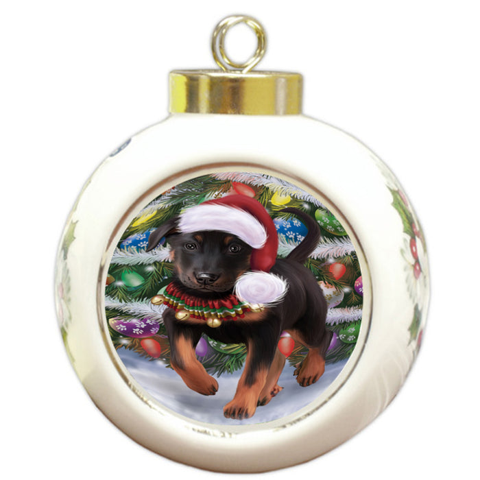 Trotting in the Snow Beauceron Dog Round Ball Christmas Ornament RBPOR58443