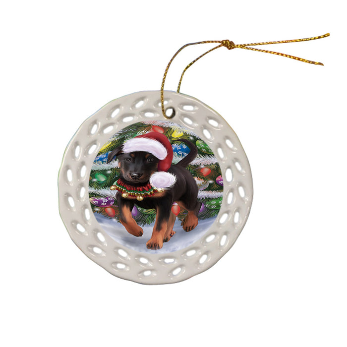 Trotting in the Snow Beauceron Dog Doily Ornament DPOR58099