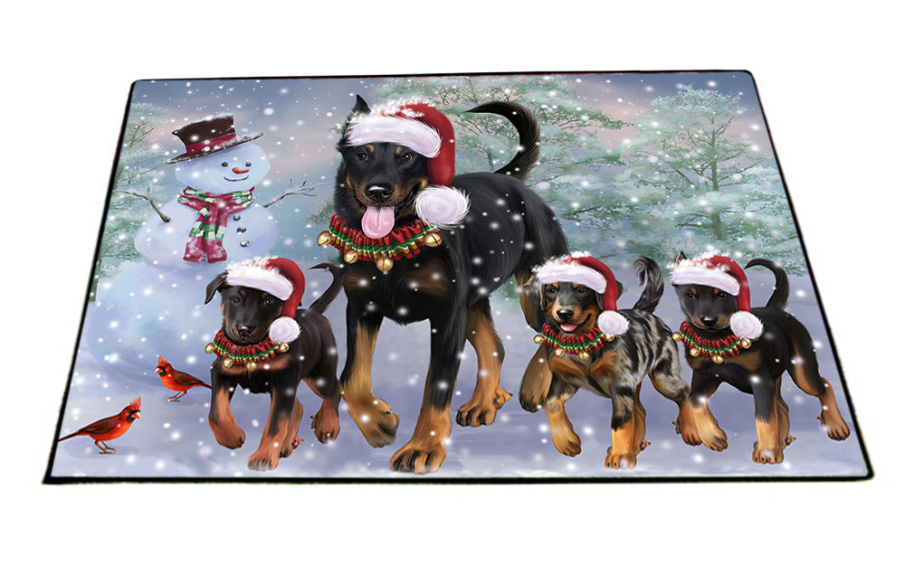 Christmas Running Family Beauceron Dogs Floormat FLMS54332