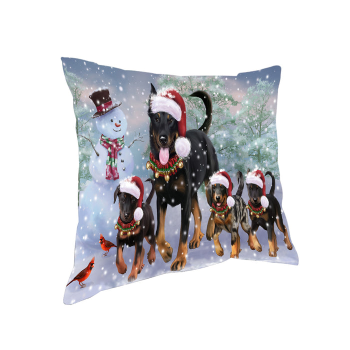 Christmas Running Family Beauceron Dogs Pillow with Top Quality High-Resolution Images - Ultra Soft Pet Pillows for Sleeping - Reversible & Comfort - Ideal Gift for Dog Lover - Cushion for Sofa Couch Bed - 100% Polyester