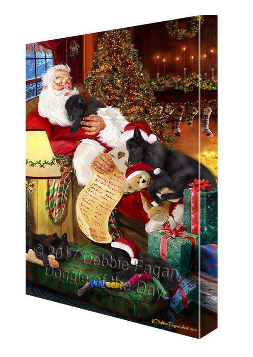 Belgian Shepherd Dog and Puppies Sleeping with Santa Canvas Wall Art