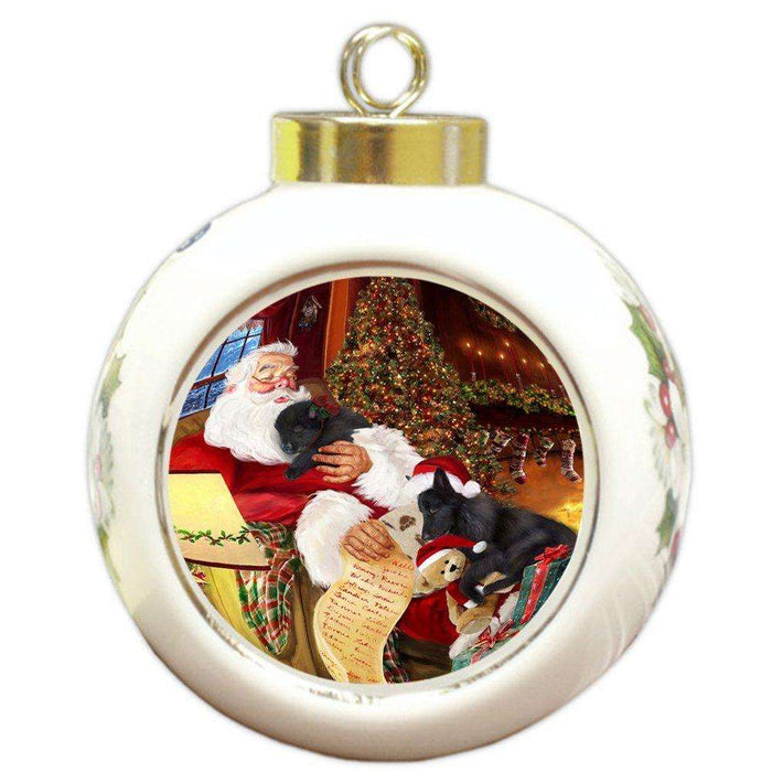 Belgian Shepherd Dog and Puppies Sleeping with Santa Round Ball Christmas Ornament D470