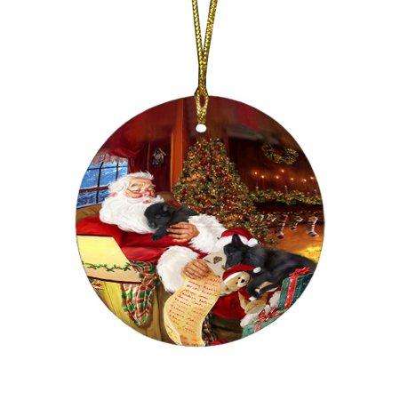 Belgian Shepherd Dog and Puppies Sleeping with Santa Round Christmas Ornament D398