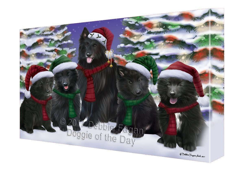 Belgian Shepherd Dog Christmas Family Portrait in Holiday Scenic Background Canvas Wall Art