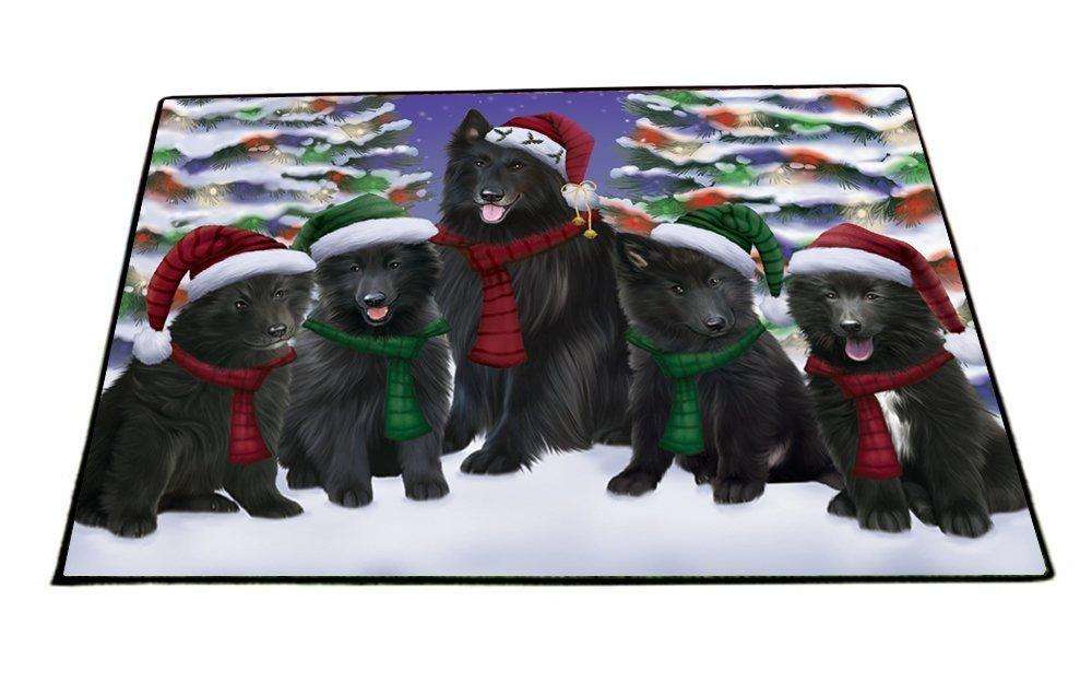 Belgian Shepherd Dog Christmas Family Portrait in Holiday Scenic Background Indoor/Outdoor Floormat