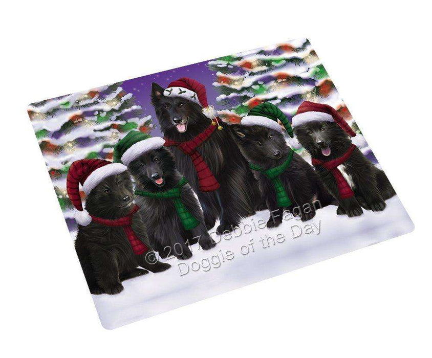 Belgian Shepherd Dog Christmas Family Portrait in Holiday Scenic Background Tempered Cutting Board