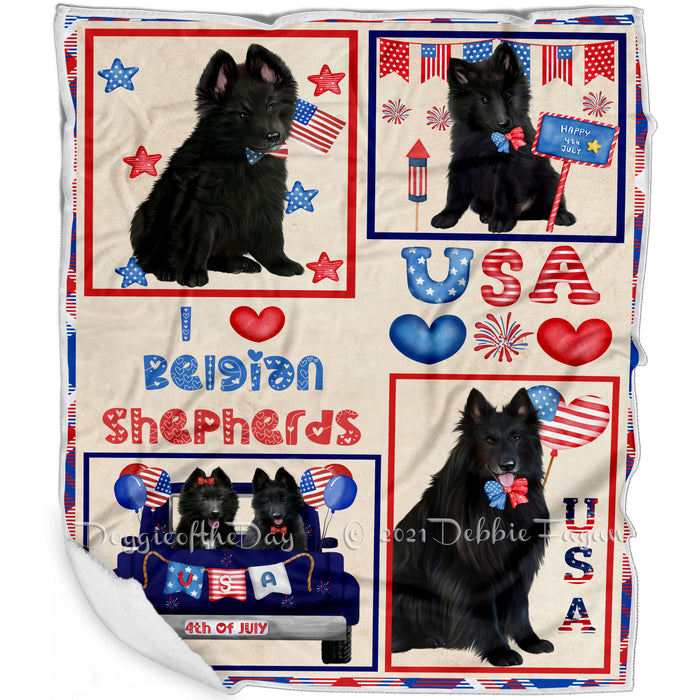 4th of July Independence Day I Love USA Belgian Shepherd Dogs Blanket BLNKT143473