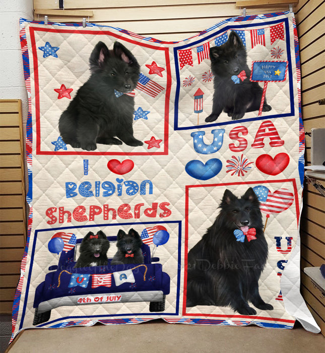 4th of July Independence Day I Love USA Belgian Shepherd Dogs Quilt Bed Coverlet Bedspread - Pets Comforter Unique One-side Animal Printing - Soft Lightweight Durable Washable Polyester Quilt