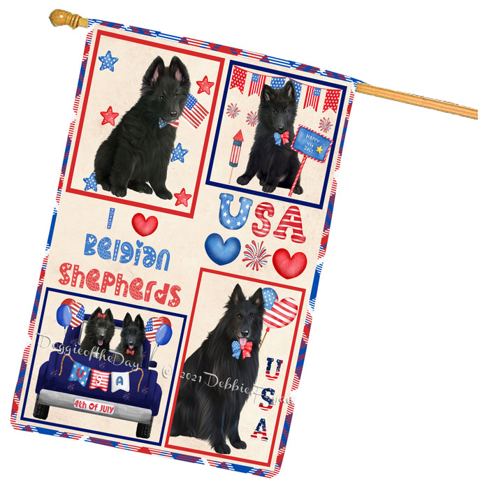 4th of July Independence Day I Love USA Belgian Shepherd Dogs House flag FLG66926