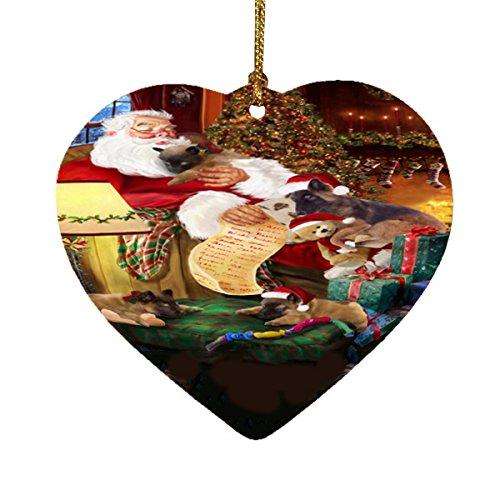 Belgian Tervuren Dog and Puppies Sleeping with Santa Heart Christmas Ornament