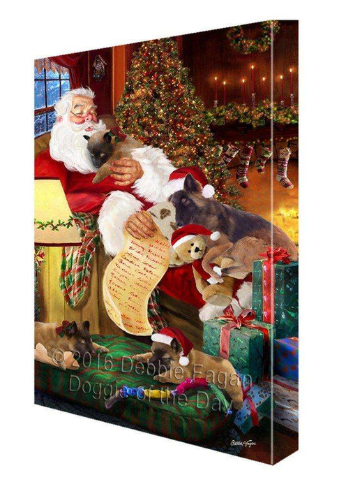 Belgian Tervuren Dog and Puppies Sleeping with Santa Painting Printed on Canvas Wall Art Signed