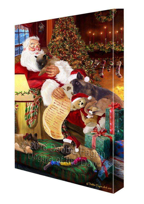 Belgian Tervuren Dog and Puppies Sleeping with Santa Painting Printed on Canvas Wall Art