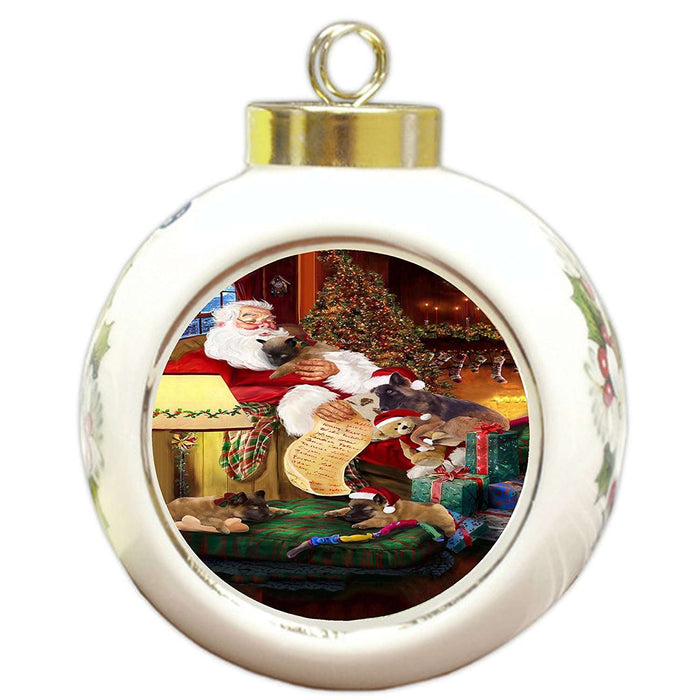 Belgian Tervuren Dog and Puppies Sleeping with Santa Round Ball Christmas Ornament