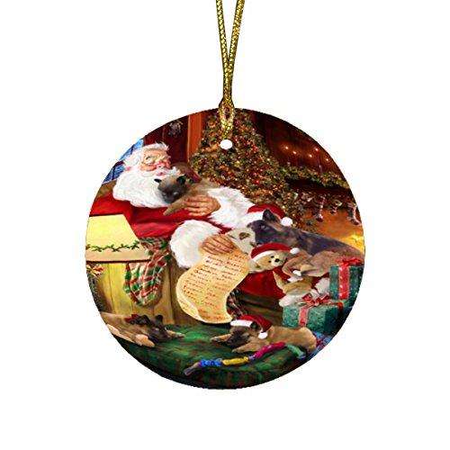 Belgian Tervuren Dog and Puppies Sleeping with Santa Round Christmas Ornament